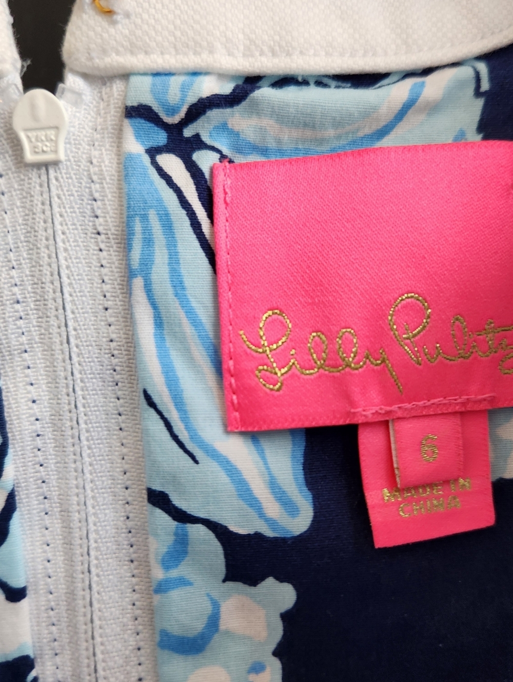 Lilly Pulitzer Sleeveless Blue Floral Cotton Dress with white trim - Picture 3 of 8